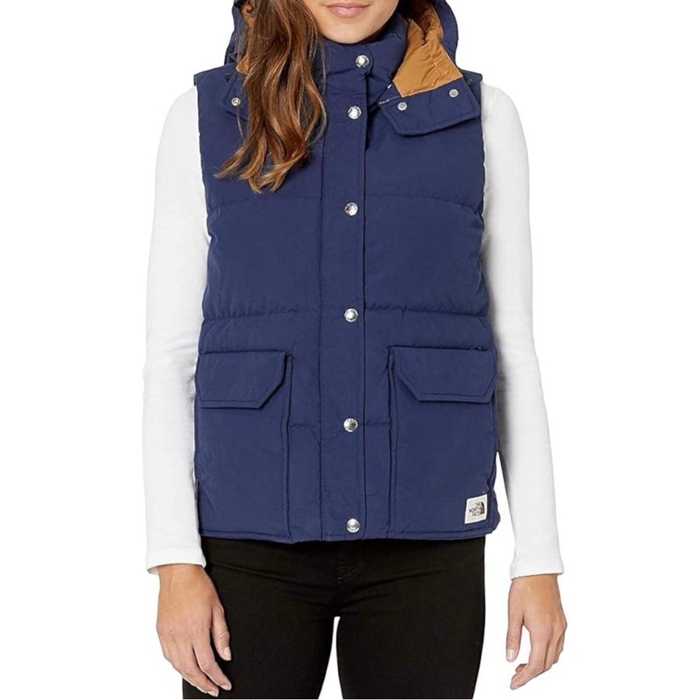 The North Face Navy Puffer Vest with Contrast Hood Lining